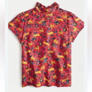 J. Crew Collection silk bow-back top in jungle cat floral print
